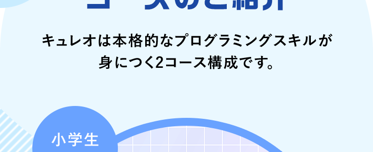 courseコースのご紹介キュレオは本格的なプログラミングスキルが身につく2コース構成です。